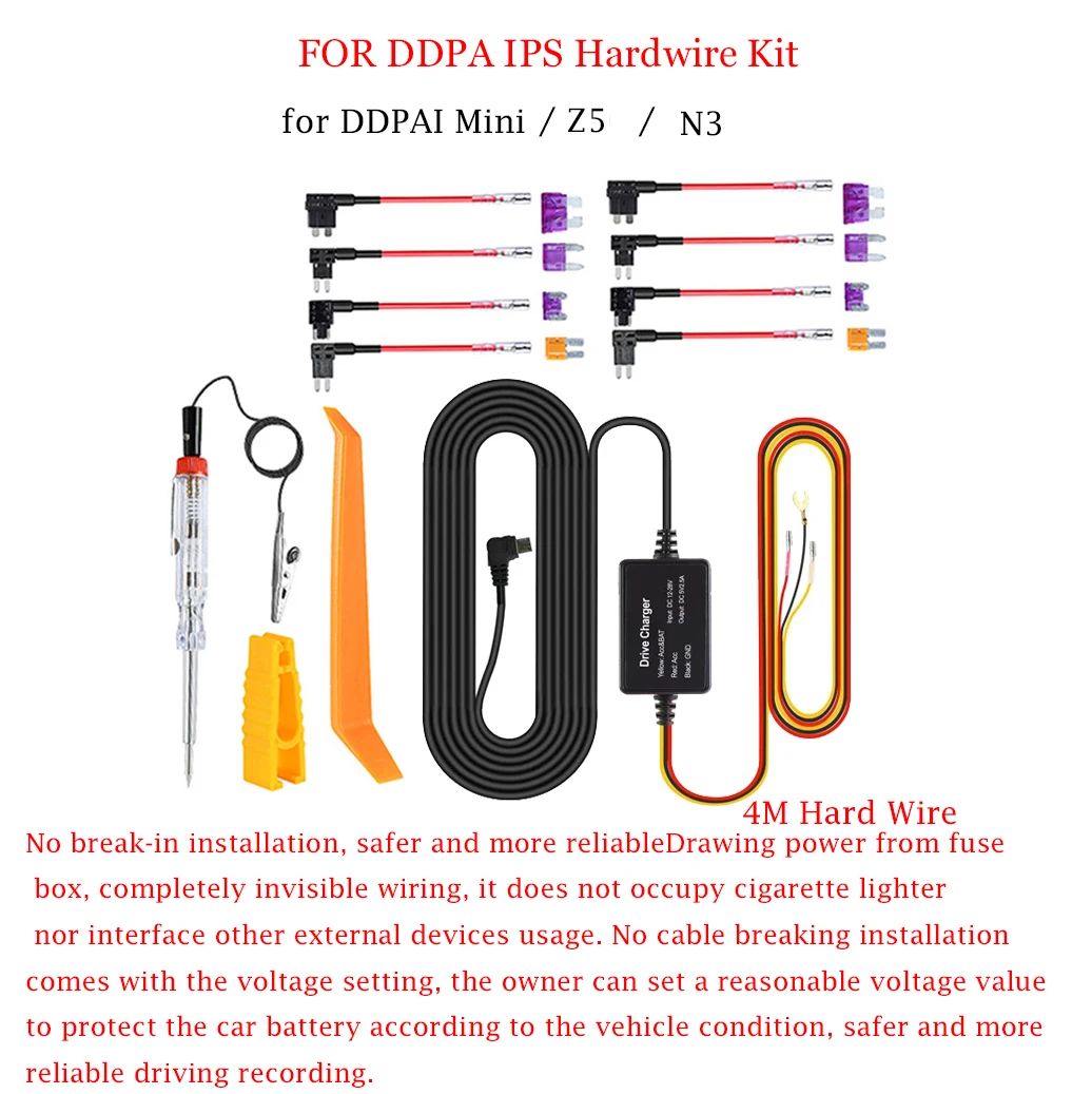 for DDPAI 12/24V Micro USB Car Charger 4M Hard Wire Hardwire Kit for DDPAI Mini / DDPAI Z5 / DDPAI N3 Dash Cam
for DDPAI 12/24V Micro USB Car Charger 4M Hard Wire Hardwire Kit for DDPAI Mini / DDPAI Z5 / DDPAI N3 Dash Cam