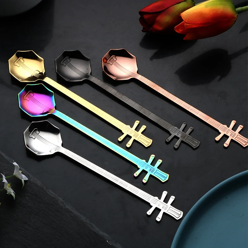 

Coffee Teaspoons,5Pcs Stainless Steel Musical Coffee Spoons Teaspoons Mixing Spoons Sugar Spoon Titanium Plated Spoon