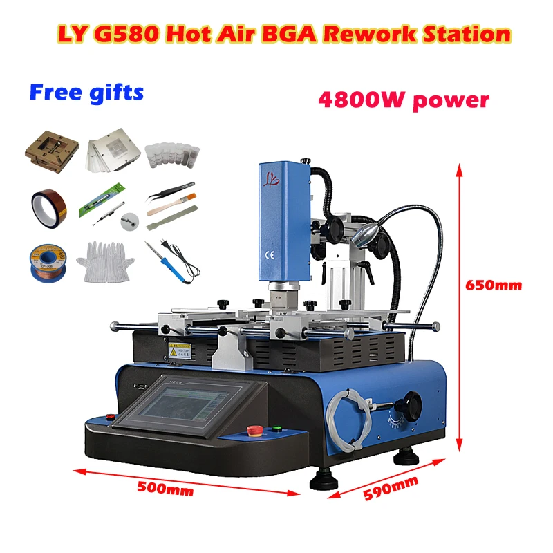 LY G580 Semi-automatic 3 Zones Hot Air BGA Rework Station with Touch Screen Panel for Laptops/Game Consoles 220V 4800W
LY G580 Semi-automatic 3 Zones Hot Air BGA Rework Station with Touch Screen Panel for Laptops/Game Consoles 220V 4800W