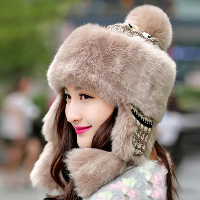 Winter Women's Faux Fur Knit Hat Leifeng Hat Adult Outdoor Sports Skiing Mountaineering Hunting Warm Padded Ear Flaps Cap
Winter Women's Faux Fur Knit Hat Leifeng Hat Adult Outdoor Sports Skiing Mountaineering Hunting Warm Padded Ear Flaps Cap
