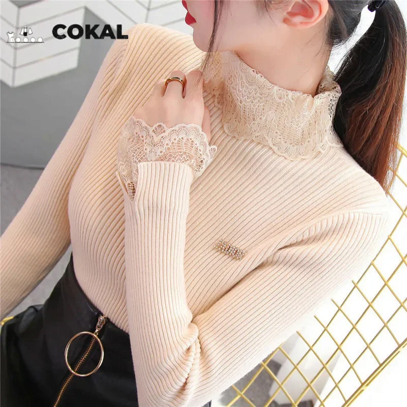 COKAL Autumn Long Sleeve pullover Blue sweater New patchwork lace sweater Casual women's knit pullover
COKAL Autumn Long Sleeve pullover Blue sweater New patchwork lace sweater Casual women's knit pullover