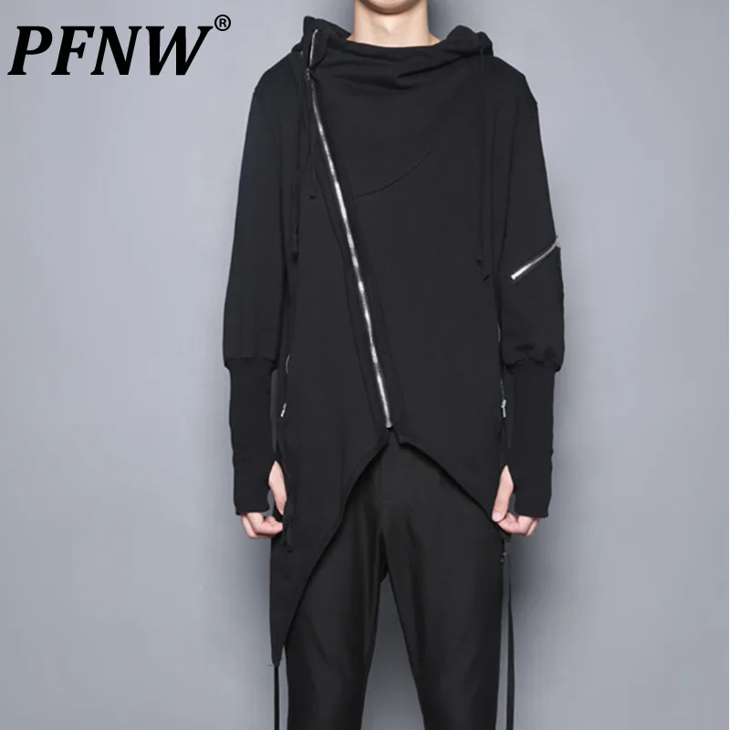 

PFNW Gothic Darkwear Hooded Zipper Spliced Sweatshirt Men's High Street Autumn Tide Chic Loose Hoodie Styish Techwear 12A1680