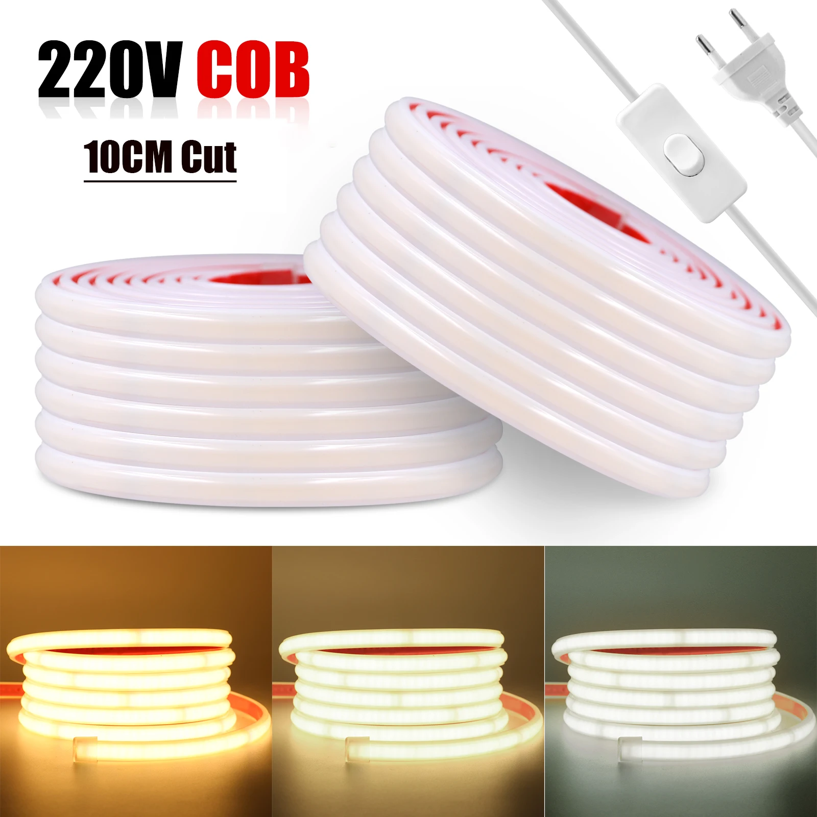 

AC 220V COB Neon Light 240Leds/M IP65 Waterproof Garden Home Decor 10CM Cut 3000K 4000K 6000K Flexible Ribbon Rope LED Strip