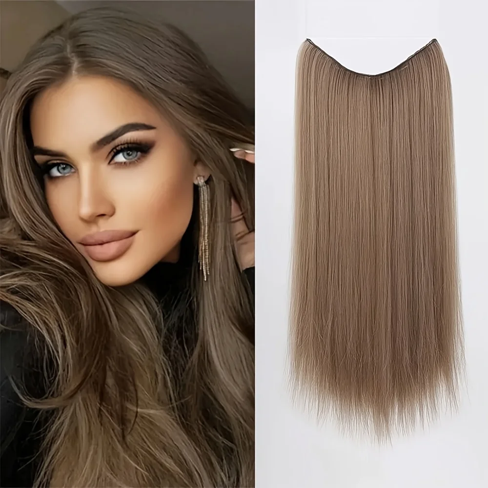 

22inch silky bone straight Fish Line No Clip Hair extension Synthetic Hairpiece wig elegance women Invisible Fake hair extension