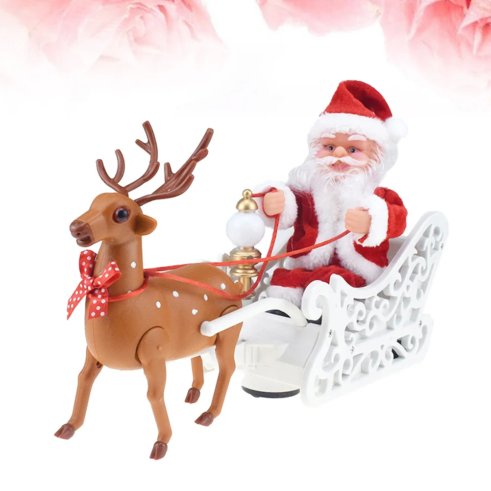 

Santa Claus Elk Sled Christmas Sleigh Deer Stuffed Electric Car Pulling Cart with Riding Reindeer Singing Xmas Decor Without