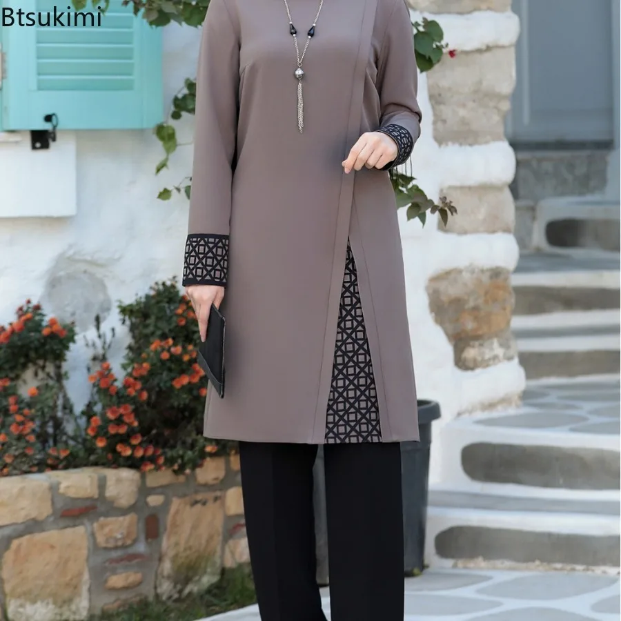 

ИД Рамадан для женщин мусульманский Дубай абайя 2 штуки Модная рубашка с принтом топы и широкие брюки костюм для женщин мусульманский комплект одежды Турция
