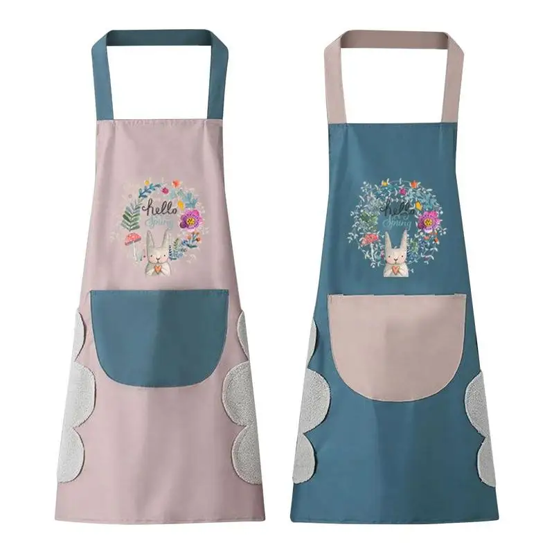 

Kitchen Apron Cute Cartoon Bunny Waterproof Apron With Towel For Cooking Baking Cleaning Restaurant Kitchen Accessories