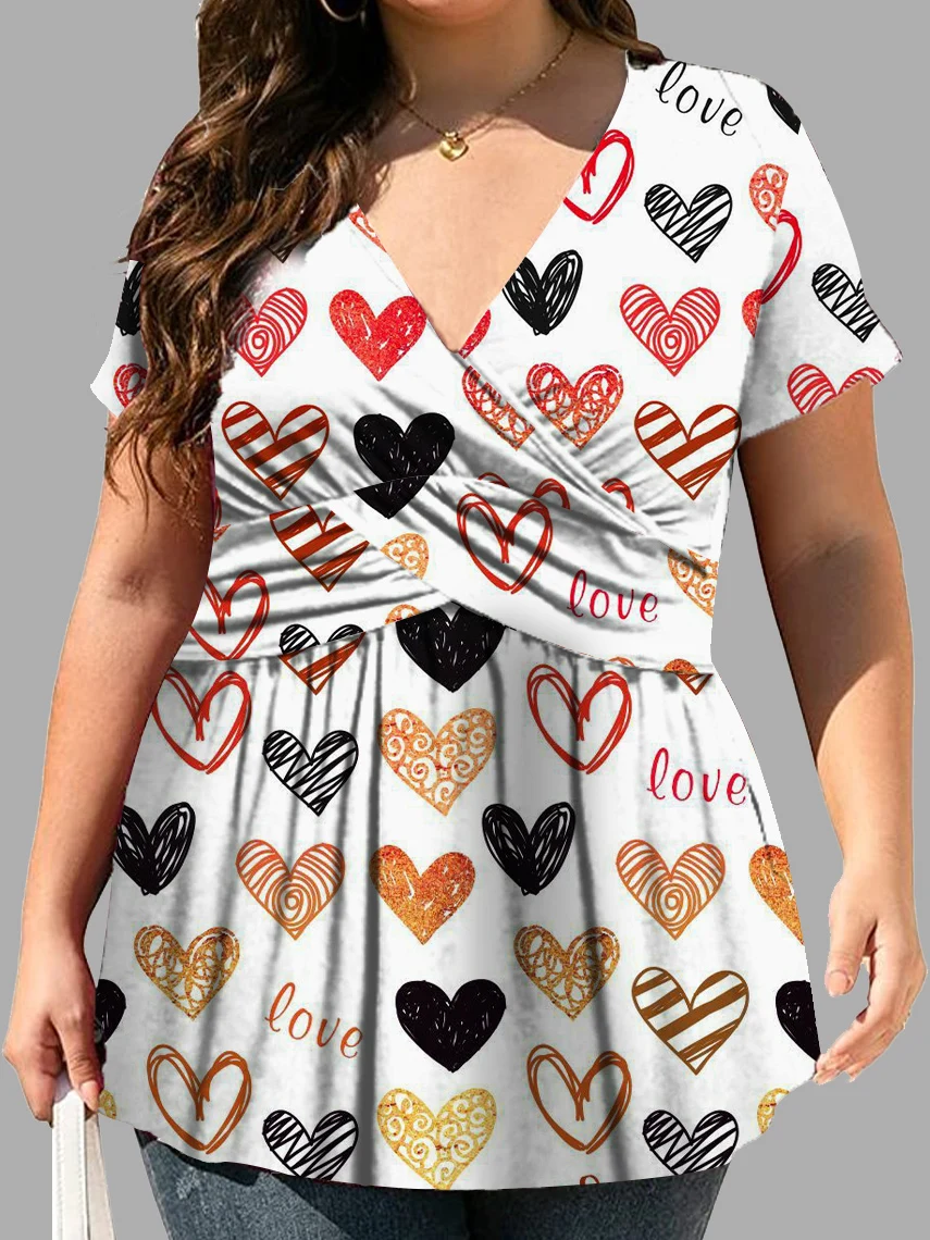 Plus Size Casual Heart Print Top V Neck Short Sleeve Top Women's Plus Size ClothingNyfairy
Plus Size Casual Heart Print Top V Neck Short Sleeve Top Women's Plus Size ClothingNyfairy