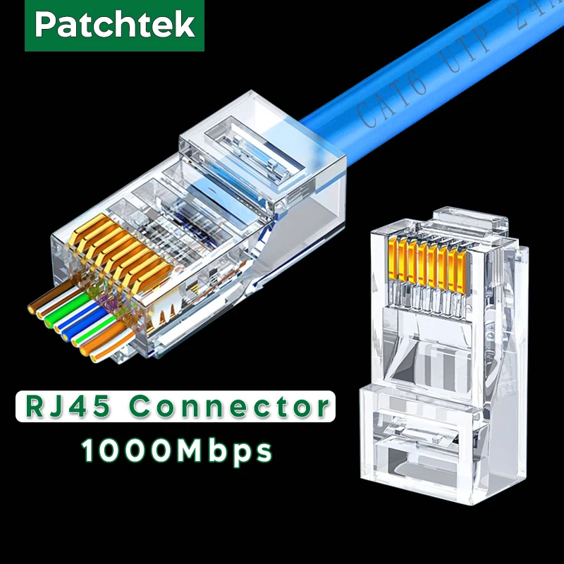 

50/500pcs Pass Through RJ45 Cat6/Cat5e Connectors Crystal End Gold-Plated 8P8C Crimp UTP Standard Ethernet Network Modular Plug