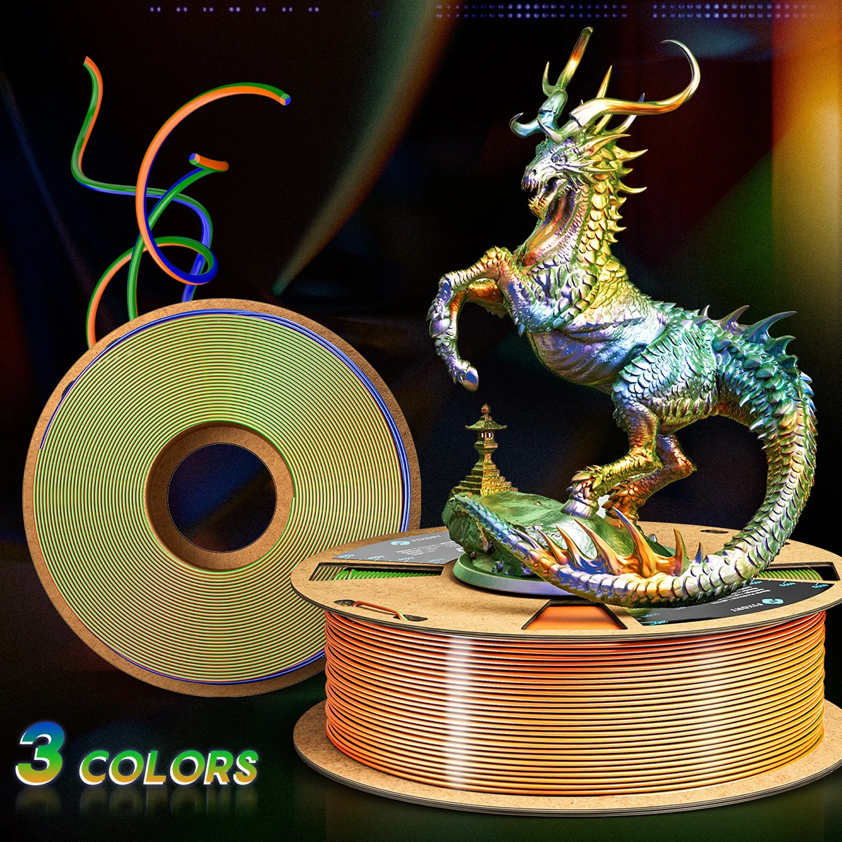 

1KG/2.2LBS PLA Filament Silk Tri-Color 3D Printer Filament 1.75mm Diameter 330M Long For 3D Printing 3D Pen