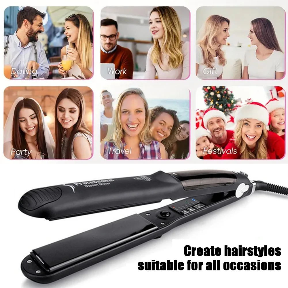 

Steam Straighteners Professional Salon Ceramic Tourmaline Vapor Steam Flat Iron Hair Straightener Curler Straighten Curling Iron