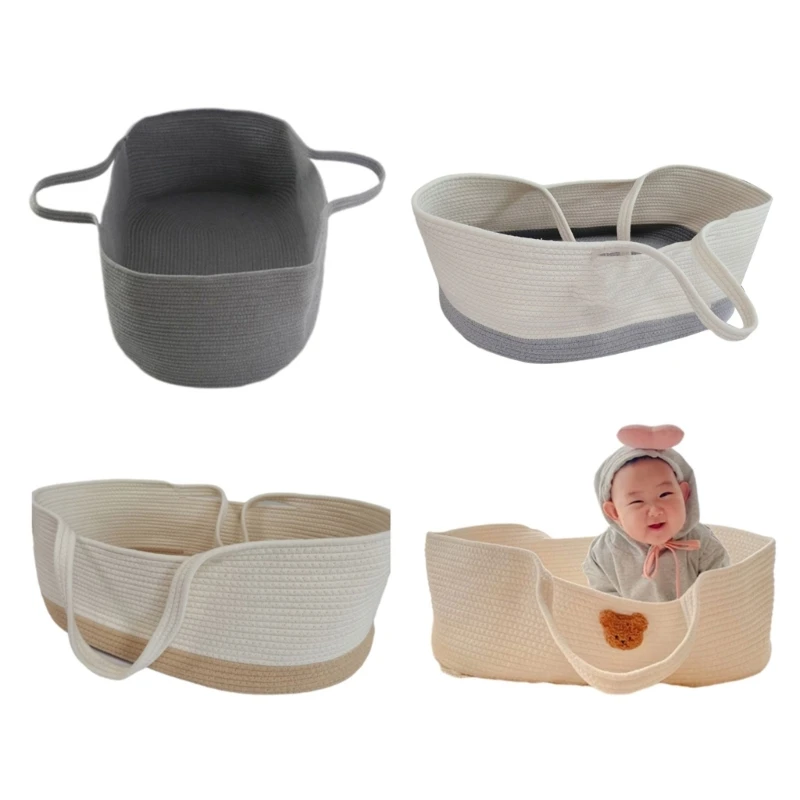 Cotton Rope Woven Kids Carrying Basket Portable Newborn Bed Out Sleeping Basket Fence Infant Photo Prop Storage Basket
Cotton Rope Woven Kids Carrying Basket Portable Newborn Bed Out Sleeping Basket Fence Infant Photo Prop Storage Basket