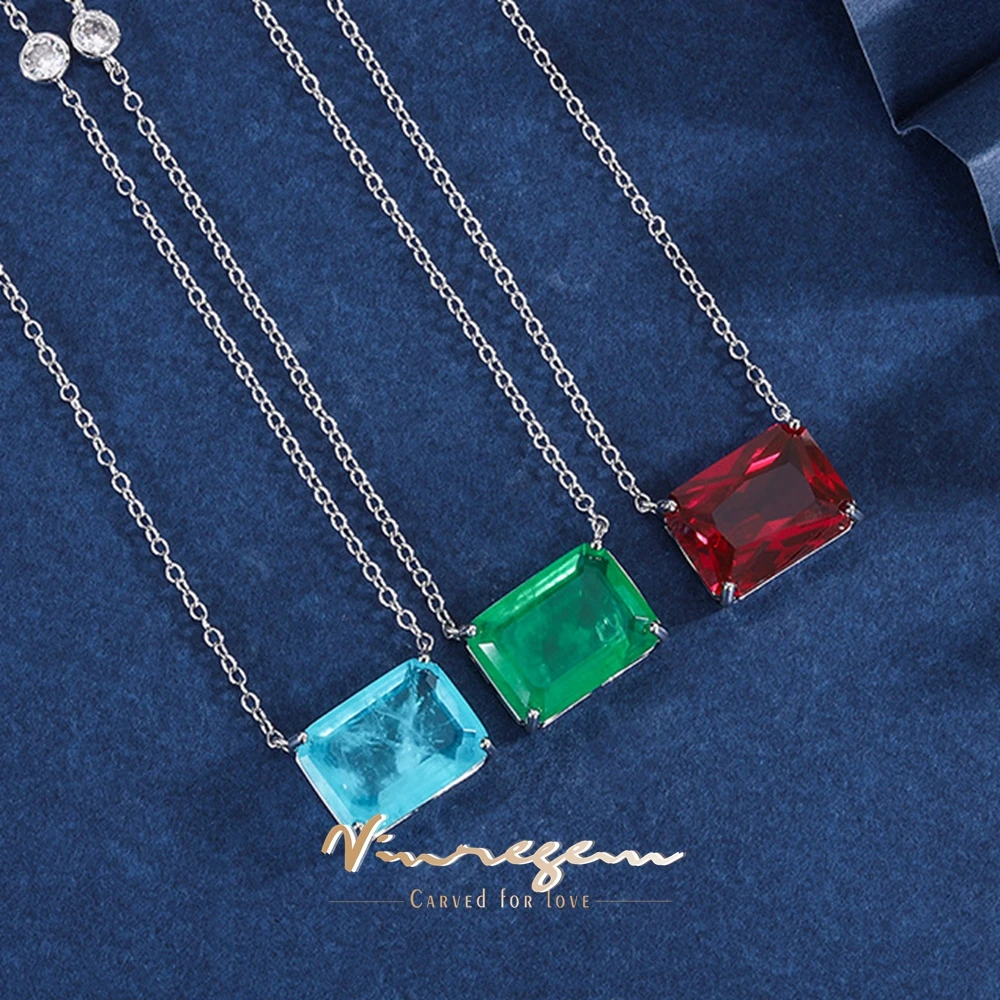 

Vinregem 12*16MM Lab Created Ruby Emerald Paraiba Tourmaline Gemstone Vintage Pendant Necklace for Women Fine Jewelry Wholesale