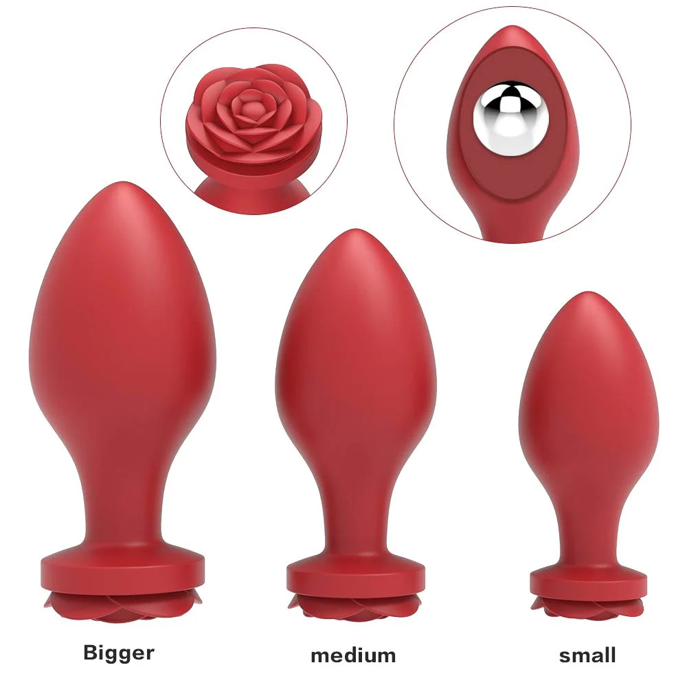 

3PCS Rose Design Fetish Silicone Anal Butt Plug With Vaginal Kegel Ball Restraints Bondage SM Women Sex Toy For Couple