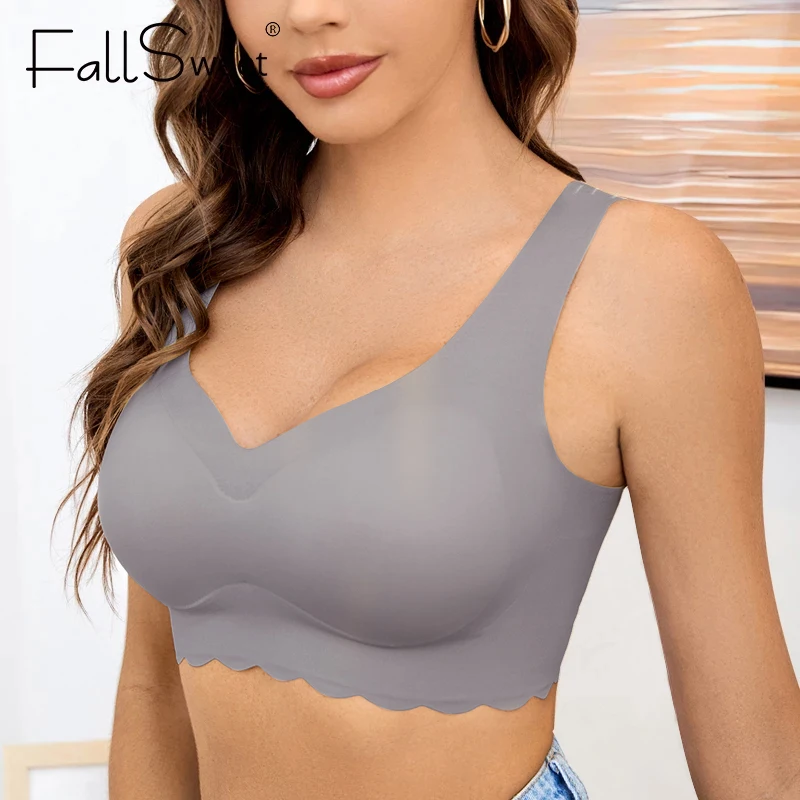 

FallSweet Plus Size Seamless Bra V Neck Wireless Bras for Women Sleep Invisible Bralette Femme 6XL