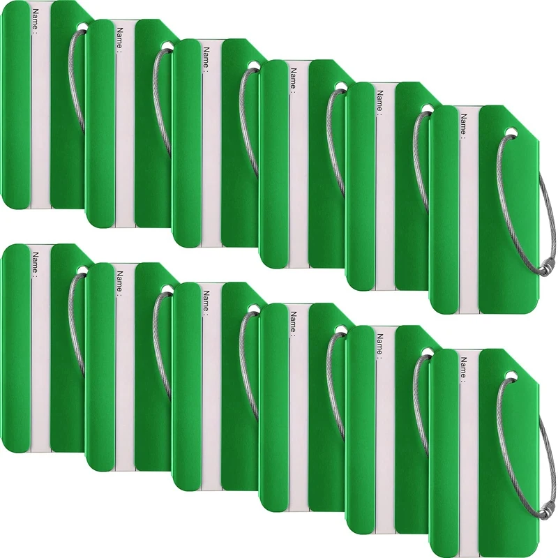 

12Pcs Luggage Tags Business Card Holder Aluminium Metal Travel ID Bag Tag For Travel Luggage Baggage Identifier (Green)