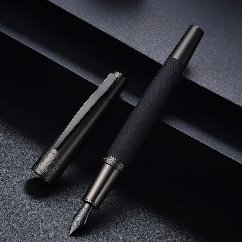 

Hongdian 6013 Metal Fountain Pen Black Titanium Ink Pen 0.4mmEF/0.5mmF/ 1.0mm Bent Nib Rotating Pen Cap Office Gift Stationery