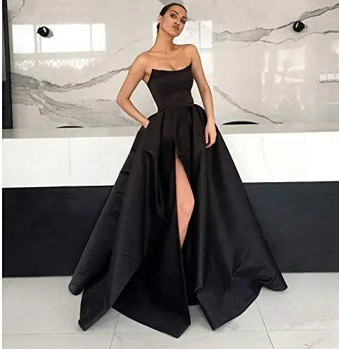 Womens Long Strapless Satin Prom Dress Sleeveless Slit Evening Ball Gown with Pockets
Womens Long Strapless Satin Prom Dress Sleeveless Slit Evening Ball Gown with Pockets