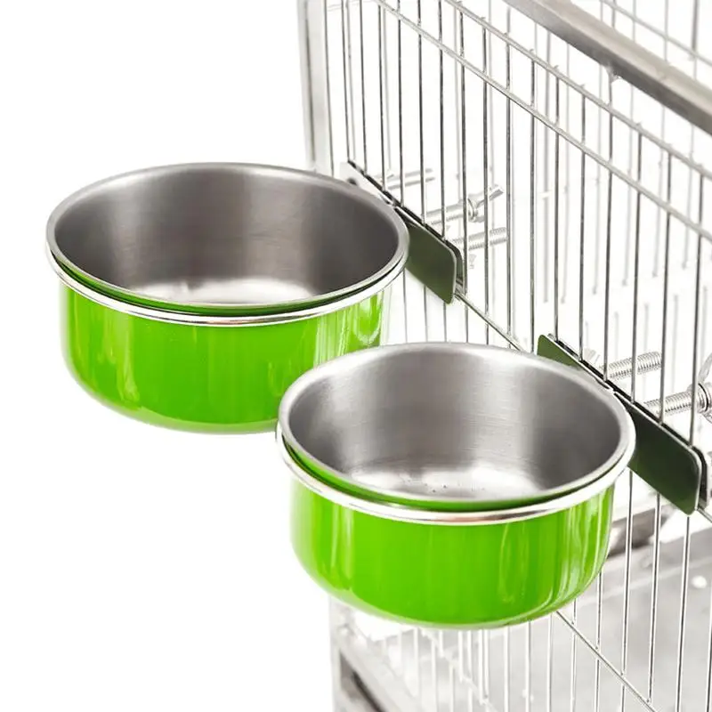 

Birds Water Feeding Bowls 2PCS Parrot Food Water Bowls Birds Hanging Cage Bowl Stainless Steel Pet Birds Feeding Dish for birds