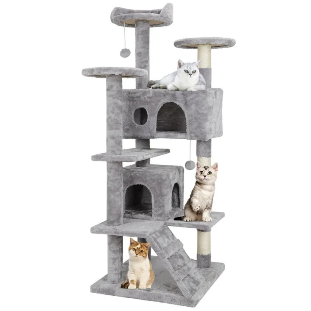 

53" Multi-level Cat Tree Tower Cats W/Sisal Posts Scratching Post Plush Perch Cat Condo Tower Freight Free Pet Toys Bed Supplies