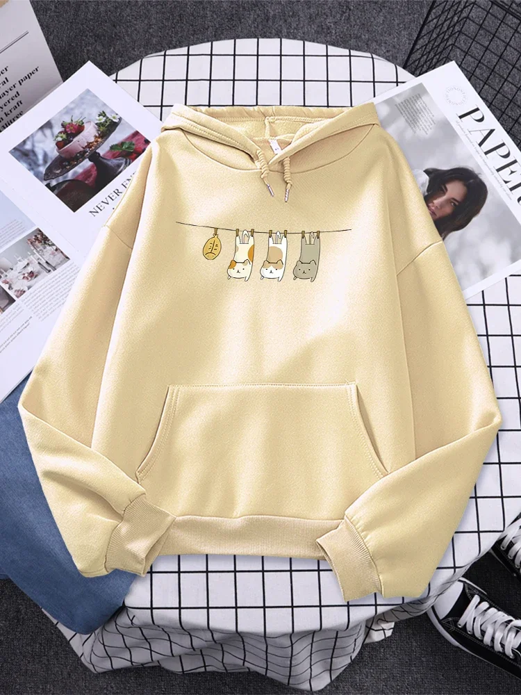 Three Cute Cats Swinging On The Line Print Women Long Sleeves Kawaii Casual Hoodies Fashion Oversize Sweatshirt Female Tracksuit 
Three Cute Cats Swinging On The Line Print Women Long Sleeves Kawaii Casual Hoodies Fashion Oversize Sweatshirt Female Tracksuit