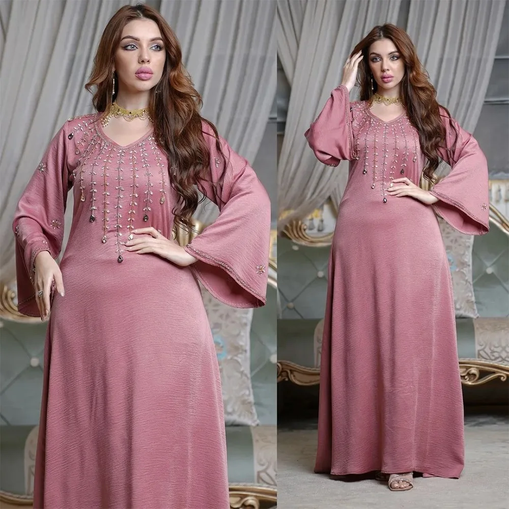 

Middle East Ramadan Muslim Women Diamonds Abaya Dubai Turkey Kaftan Islamic Jalabiya Eid Mubarak Djellaba Maxi Dress Caftan Robe