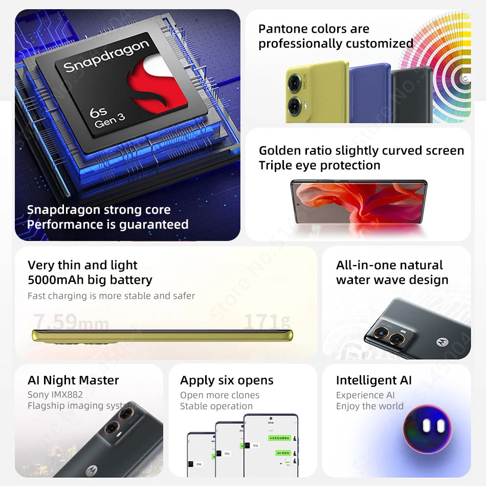 Global ROM Motorola S50 Neo 5G NFC Snapdragon 6S Gen 3 6.7'' 120Hz pOLED Display 50MP OIS Camera 5000mAh Battery 30W Charger Global ROM Motorola S50 Neo 5G NFC Snapdragon 6S Gen 3 6.7'' 120Hz pOLED Display 50MP OIS Camera 5000mAh Battery 30W Charger