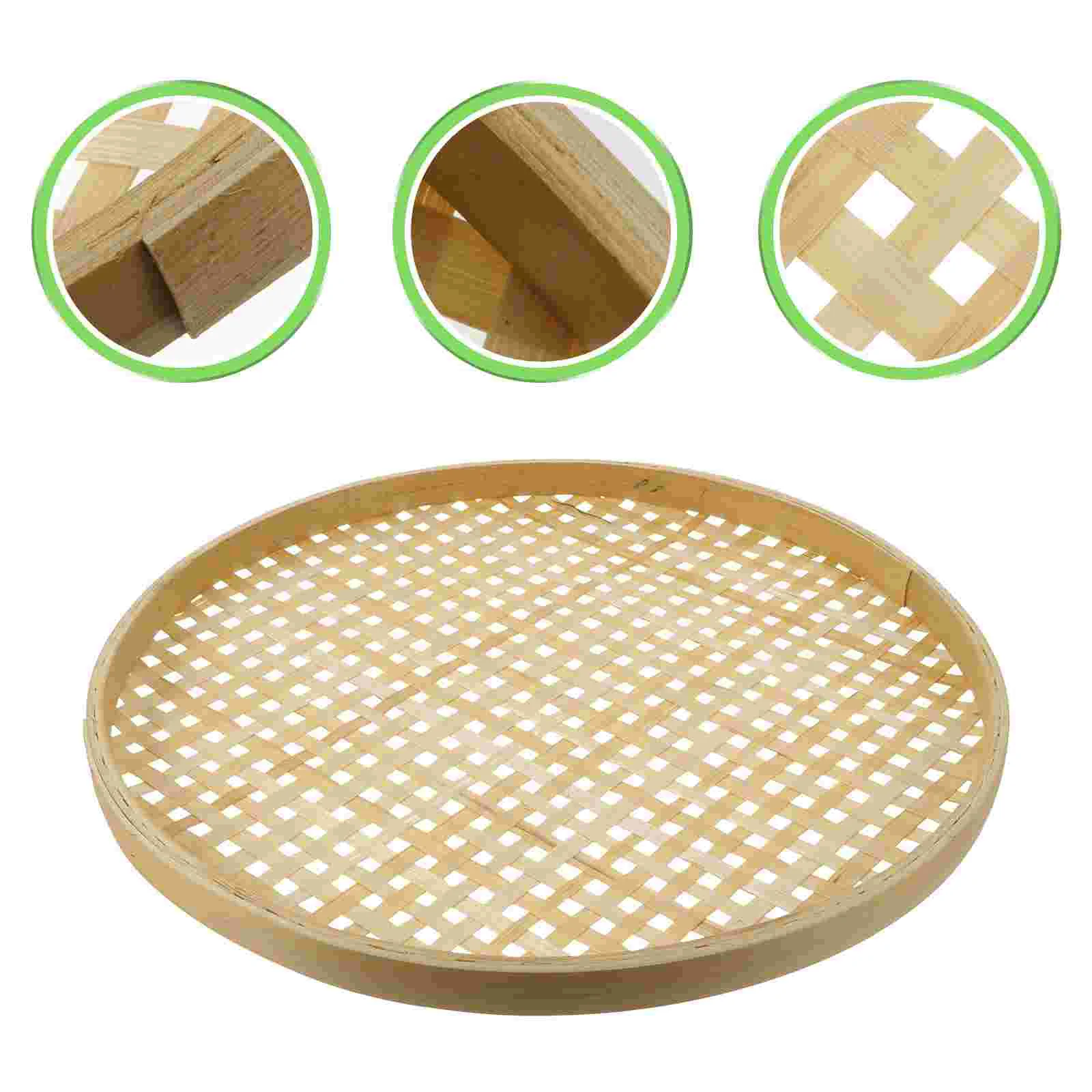 

Basket Tray Fruit Serving Bamboo Woven Baskets Wicker Storage Flat Round Sieve Shallow Food Bread Centerpiece Wall Weaving Bowls