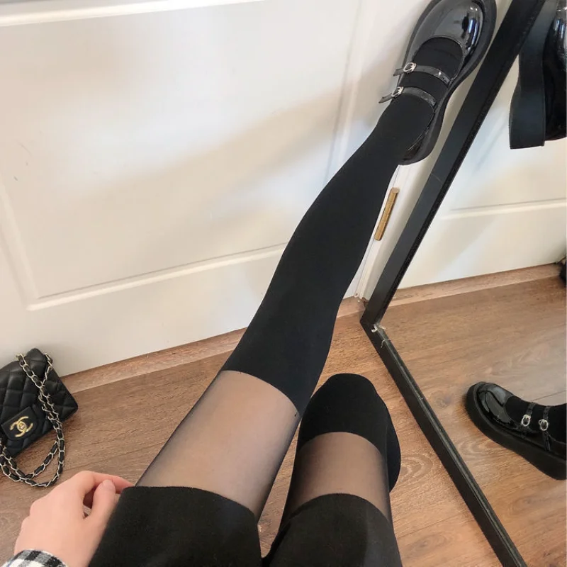 

Sexy Women Tights Pantyhose Patchwork Sheer Black Thigh High Stockings Tights Women Female Hosidery Over Knee Stripe Pantyhose