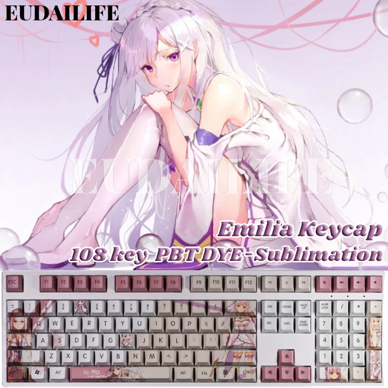 

Anime Re: Zero Emilia 108 Key PBT DYE Sublimation Cherry Profile MX Cross Axis Switch Keycap Mechanical Keyboard Game Gift