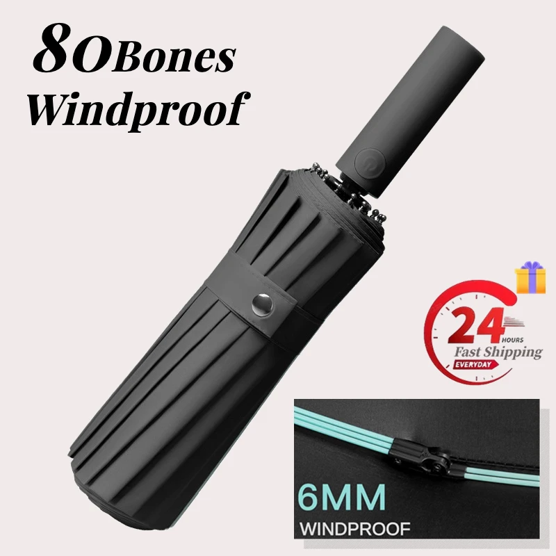 

Reinforced 80 Bone Super Strong Windproof Automatic Fold Men Umbrella, Large Waterproof Anti-storm Sunshade UV Umbrellas Women