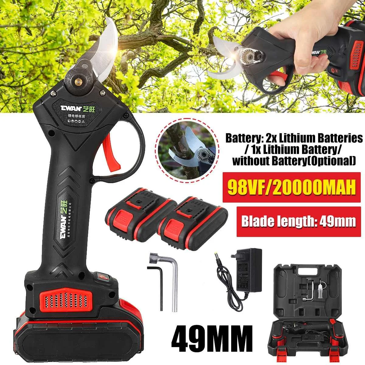 2 battery 98VF Electric Cordless Pruner Pruning Shear 20000mAh Lithium-ion Battery Efficient Fruit Tree Bonsai Pruning Cutter
2 battery 98VF Electric Cordless Pruner Pruning Shear 20000mAh Lithium-ion Battery Efficient Fruit Tree Bonsai Pruning Cutter