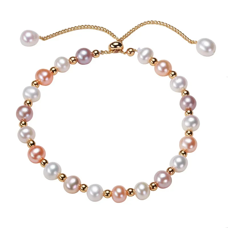 

Real 18K Gold Pearl Bracelet for Women Natural Freshwater White Pink Pearl Pure Adjustable Chain Fine Jewelry Gifts for Women