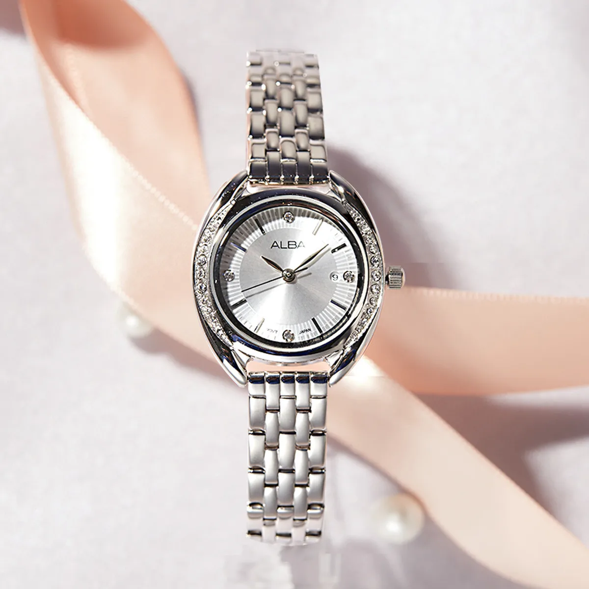 

SEIKO-Alba Ladies Quartz Stone Watch with Diamond Casual Simple Summer Watch Crystal Glass Dial 30 Meters Waterproof Fashion