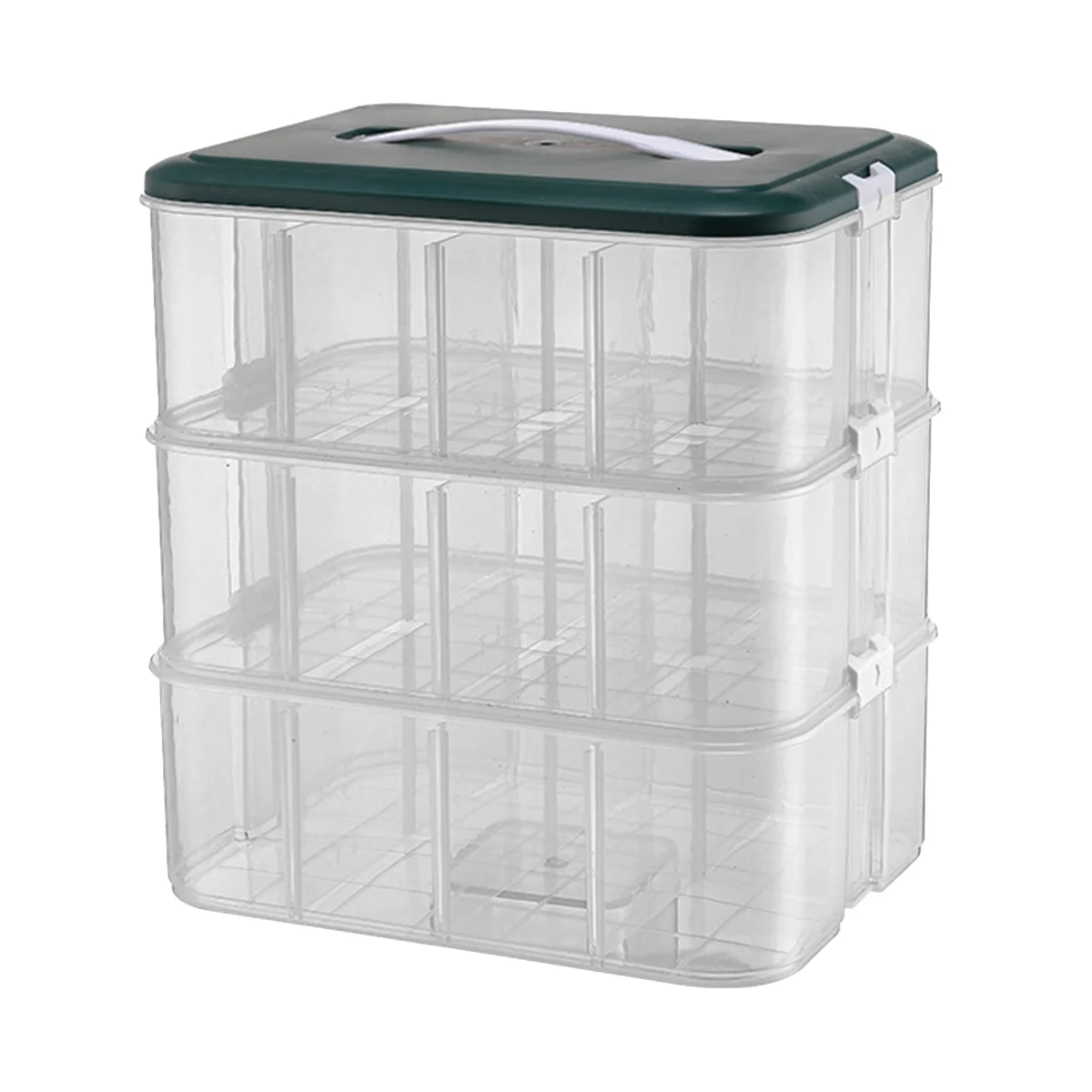 

Stackable Toy Storage Box, Clear Adjustable Compartment Storage Storage Box with Handle 3-Tier Plastic Storage Box