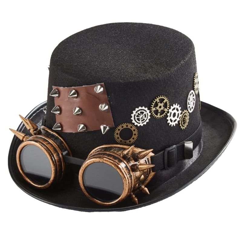 

Victorian Gothic Top Hat Gear Goggles Rivet Hat Steampunk Hat Halloween Hat Costume Accessories for Carnival Party Dropship