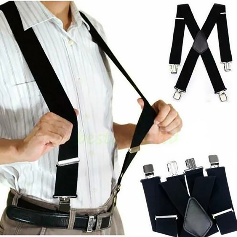 

35mm Wide Men Suspenders High Elastic Adjustable 4 Strong Clips Suspender Heavy Duty X Back Trousers Braces Women Pants Stays