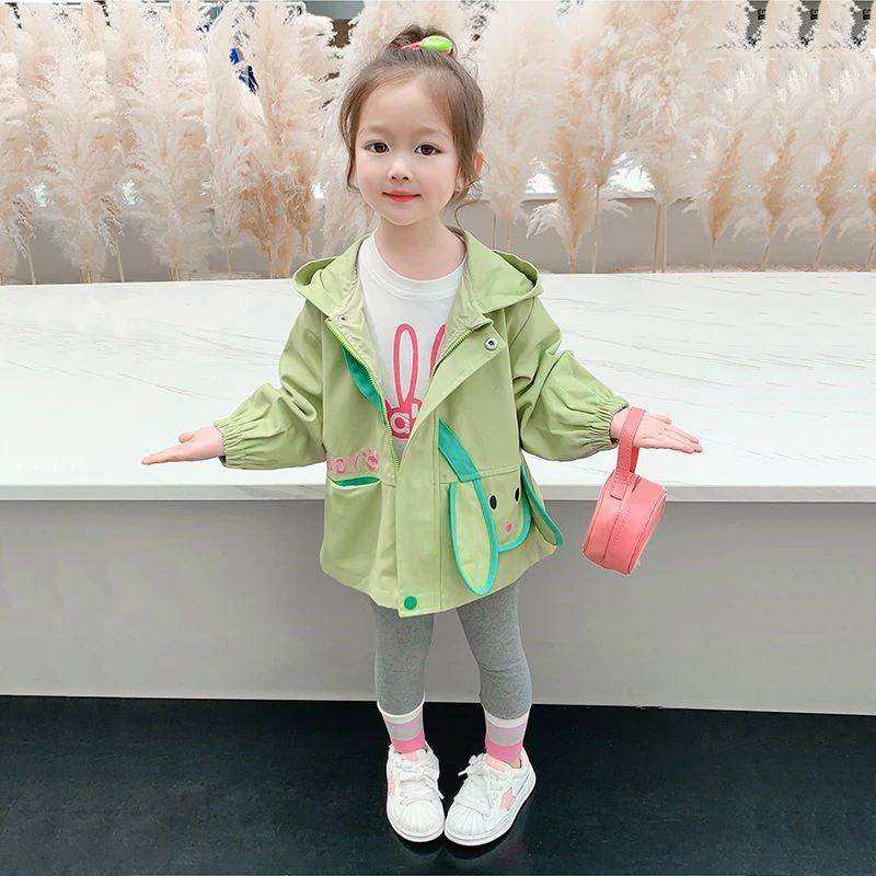 

Baby Girl Hooded Trench Coat Spring Autumn Girls Cartoon Long Sleeve Outerwear Tops Toddler Kids Casual Windbreaker Jacket 1-7Y
