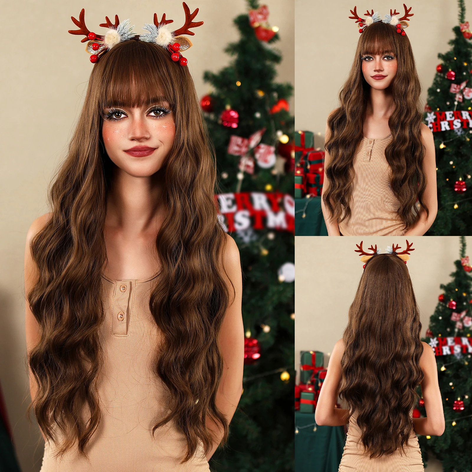 HENRY MARGU Brown Loose Wavy Wigs with Bangs Long Curly Wigs Christmas Party Synthetic Natural Wig Women High Temperature Fiber
HENRY MARGU Brown Loose Wavy Wigs with Bangs Long Curly Wigs Christmas Party Synthetic Natural Wig Women High Temperature Fiber