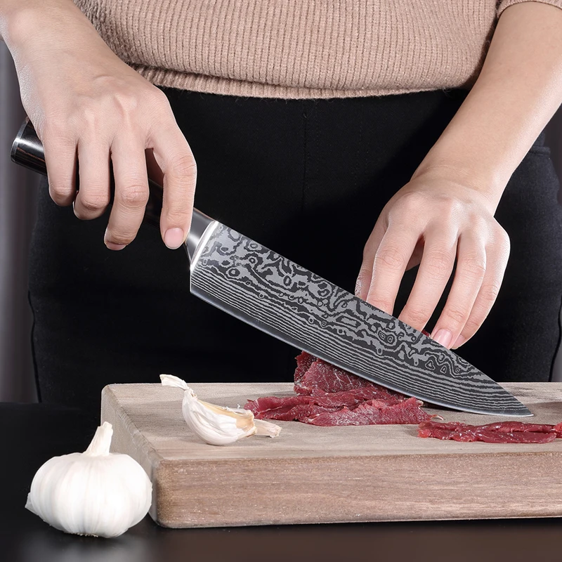 

Liang Da 8-дюймовый шеф-нож профессиональный лазерный дамасский кухонный Кливер нож из нержавеющей стали для нарезки мяса универсальные кухонные ножи