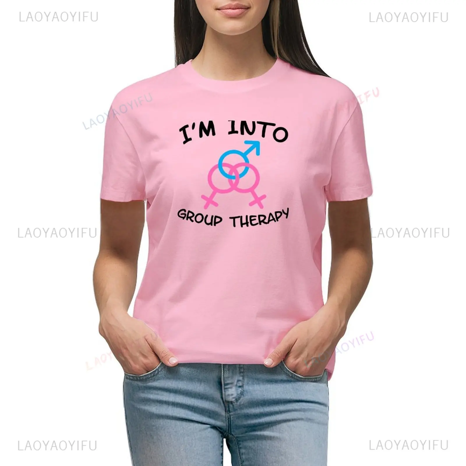 

I'm in To Group Therapy FMF Threesome Classic Lifestyle T-shirt Cotton Shirts Graphic Tees Tees Western T Shirts for Women
