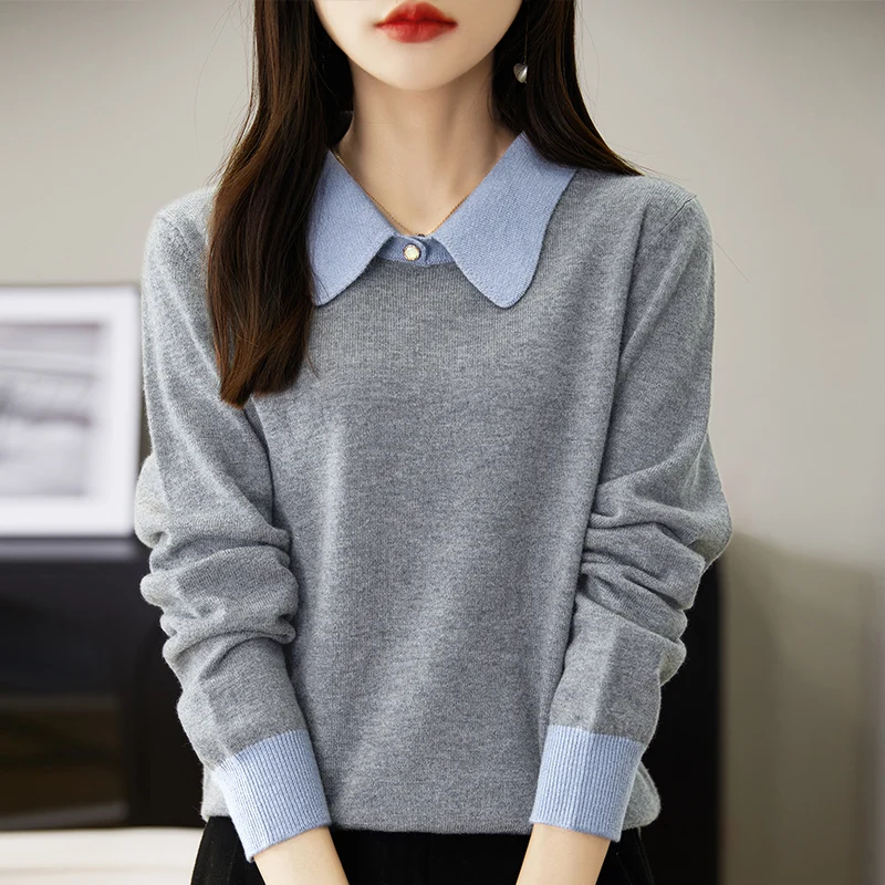 2024New Spring Autumn 100% Wool Polo Neck Knitwear Color Block Pullover Women's Fashion Loose Simple Elegant Lapel Sweater M-2XL
2024New Spring Autumn 100% Wool Polo Neck Knitwear Color Block Pullover Women's Fashion Loose Simple Elegant Lapel Sweater M-2XL