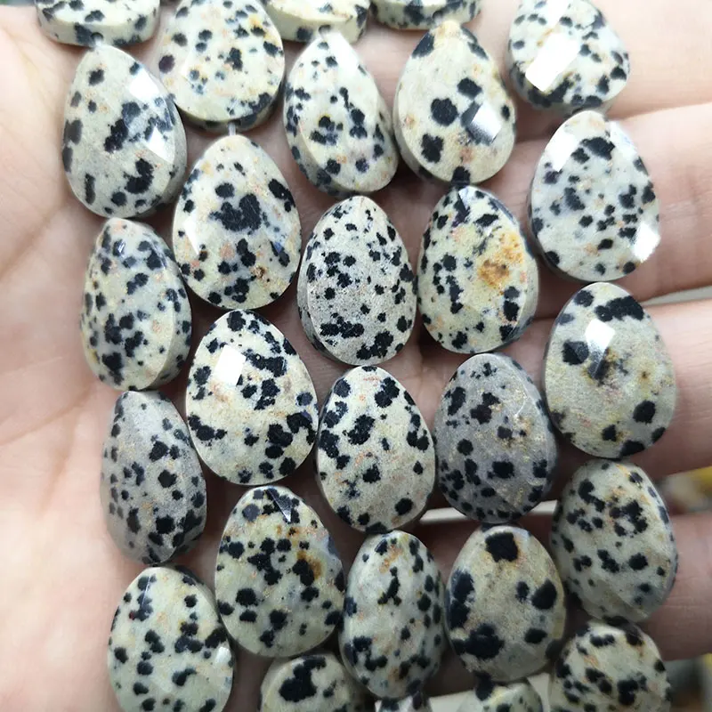 

Natural Faceted Water Drop Black Spot Stone Beads Loose Gemstone Spacer Beads For Jewelry Making DIY Bracelet Earrings 13*18mm
