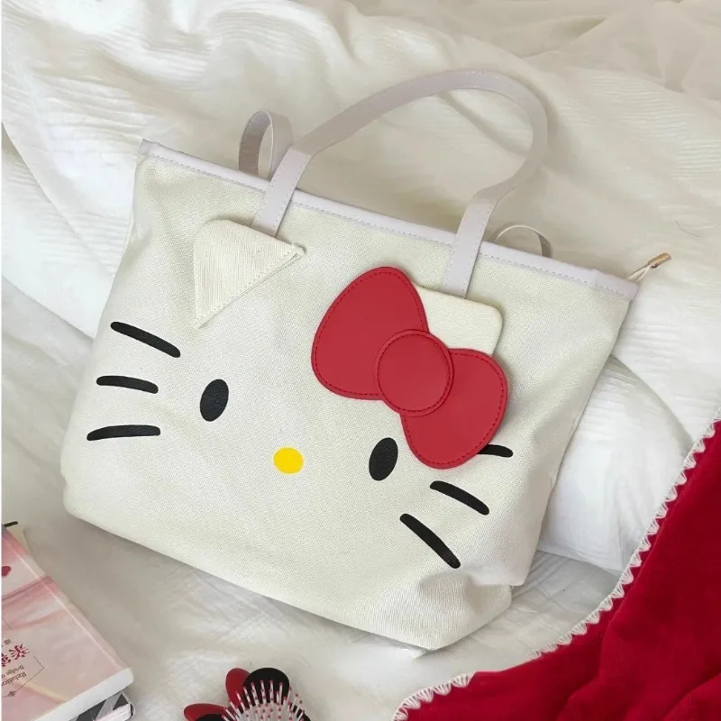 

Холщовая женская сумка-тоут MBTI с Hello Kitty, повседневная Милая вместительная мультяшная модная сумка через плечо, изысканная роскошная женская сумка