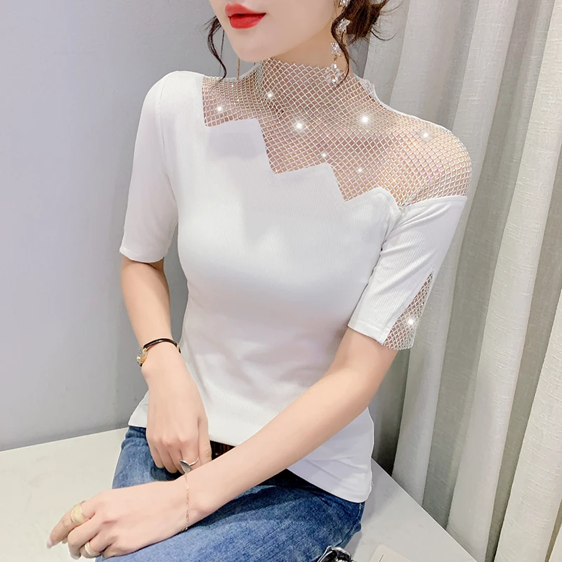Sexy Off Shoulder T Shirt 2023 Summer New Hot Drilling Hollow Out Tops Fashion Women Rib Knit Bottoming Women's Shirt Chic Blusa
Sexy Off Shoulder T Shirt 2023 Summer New Hot Drilling Hollow Out Tops Fashion Women Rib Knit Bottoming Women's Shirt Chic Blusa