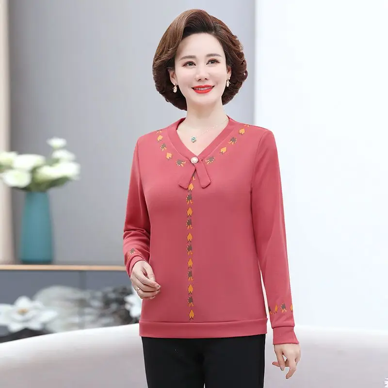 

Fashion V-Neck Spliced Beading Printed Blouse Women's Clothing 2023 Autumn Winter New Oversized Casual Pullovers All-match Shirt