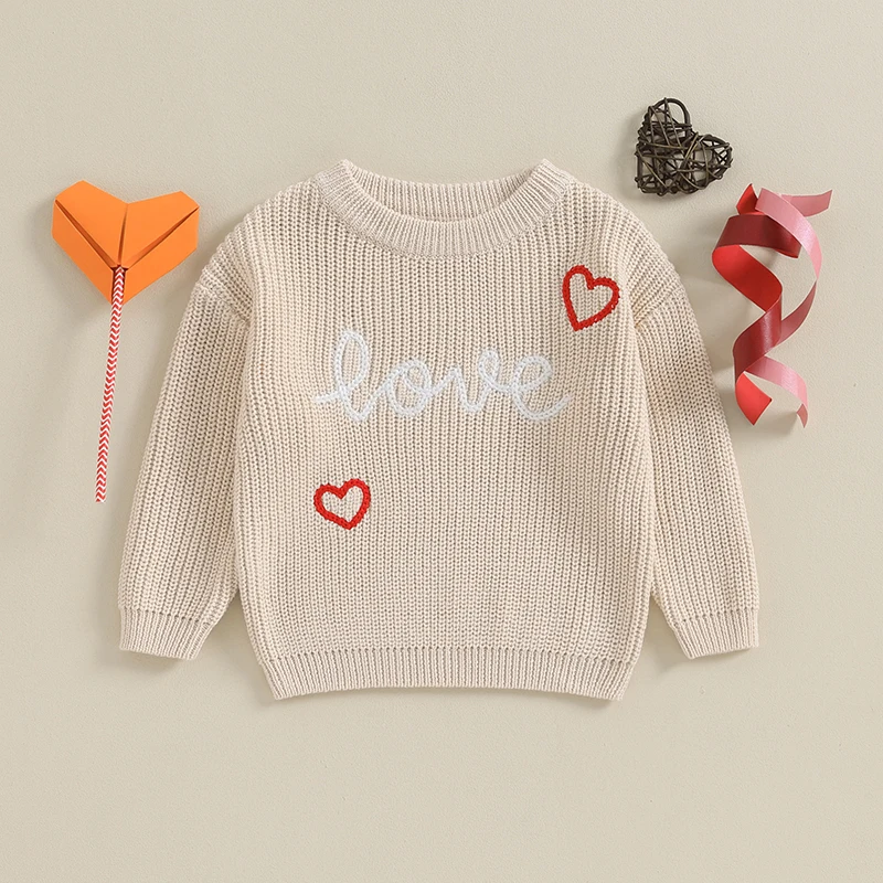 

Свитера с надписью Love для малышей, вязаный пуловер с длинным рукавом для мальчиков и девочек, свитшот, джемпер, топ, одежда на День святого Валентина