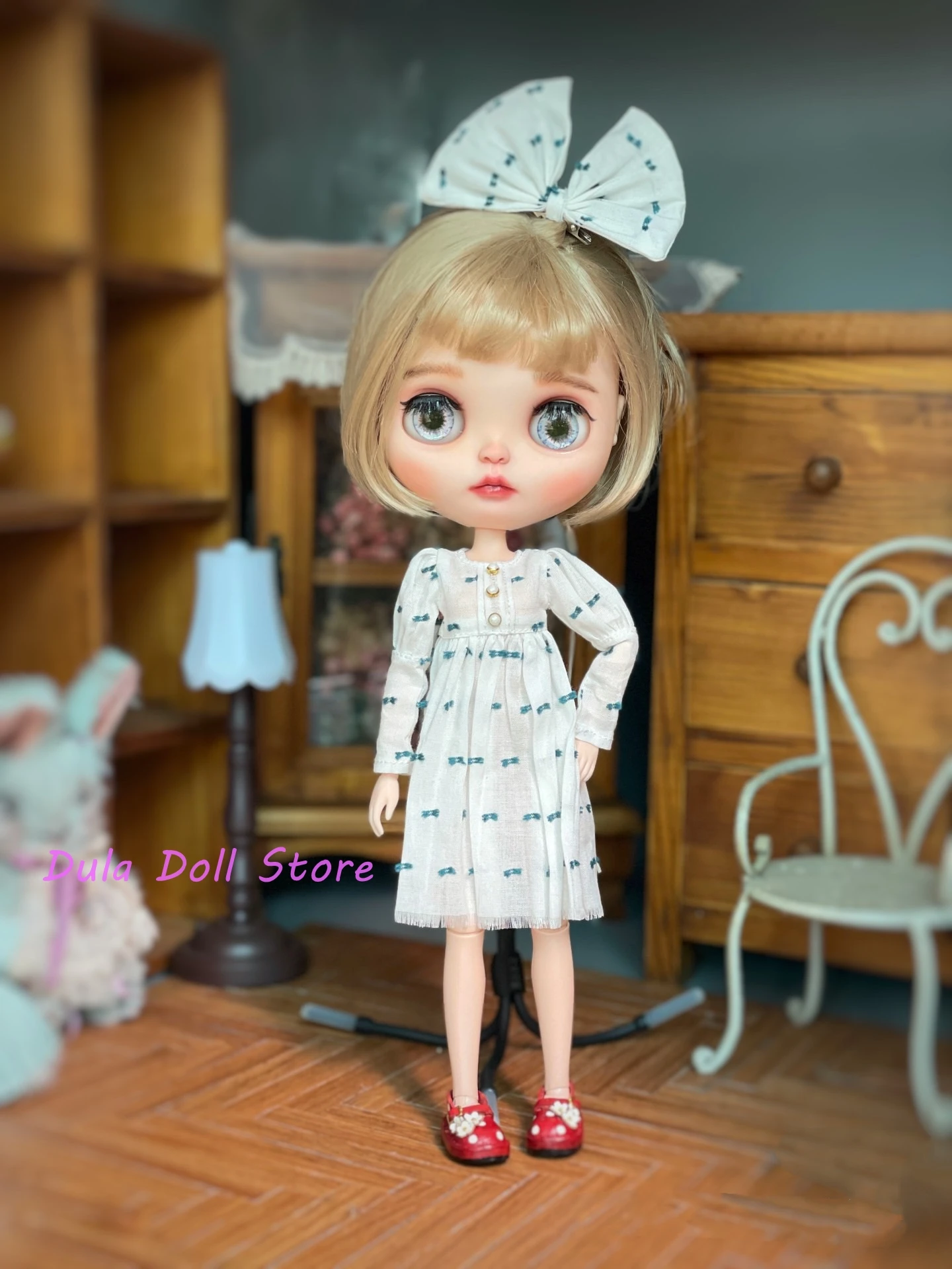 

Одежда для куклы Dula, платье, простая сине-белая юбка Blythe Qbaby ob24 ob22 ob11 Monster Baby Azone Licca ICY jerfish 1/6 Bjd кукла