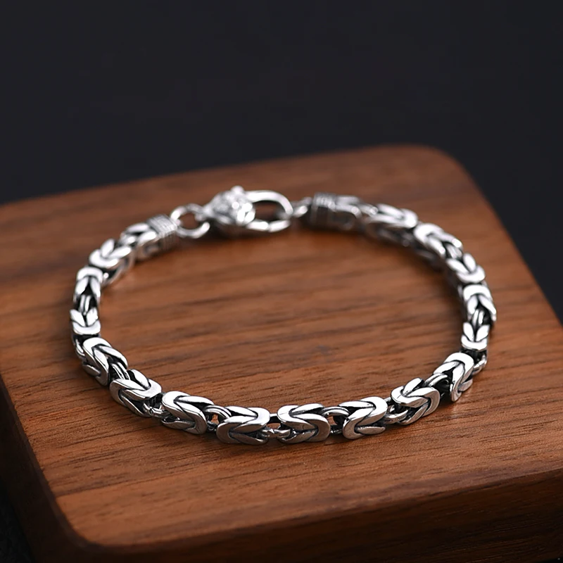 

ZABRA S925 Silver Ping An Pattern Bracelet for Men's Retro Thai Silver Premium Feel Handicraft As A Gift for Boyfriend