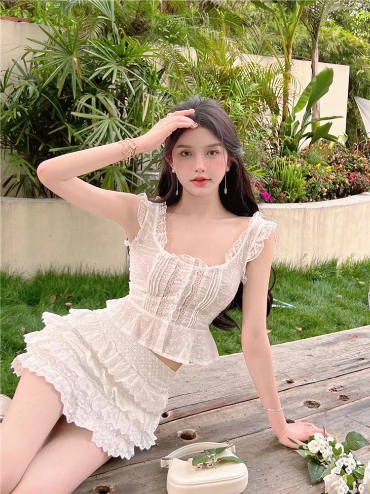 White Outfits For Women Birthday 2 Piece Sets Summer Elegant Women's New In Matching Beach Cropped Ruffle Lace Top And Skirt Set
White Outfits For Women Birthday 2 Piece Sets Summer Elegant Women's New In Matching Beach Cropped Ruffle Lace Top And Skirt Set